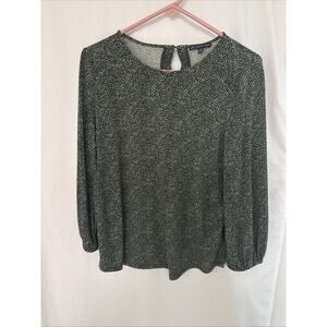 Adrianna Papell Womens Size Medium Green Speckled Stretch Blouse Top 3/4 Sleeve